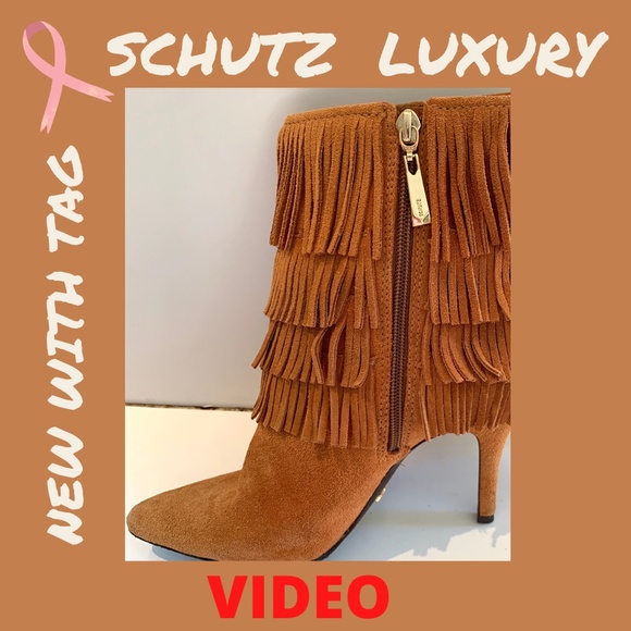 SCHUTZ Luxury Fringed Heels Booties - Picture 5 of 6